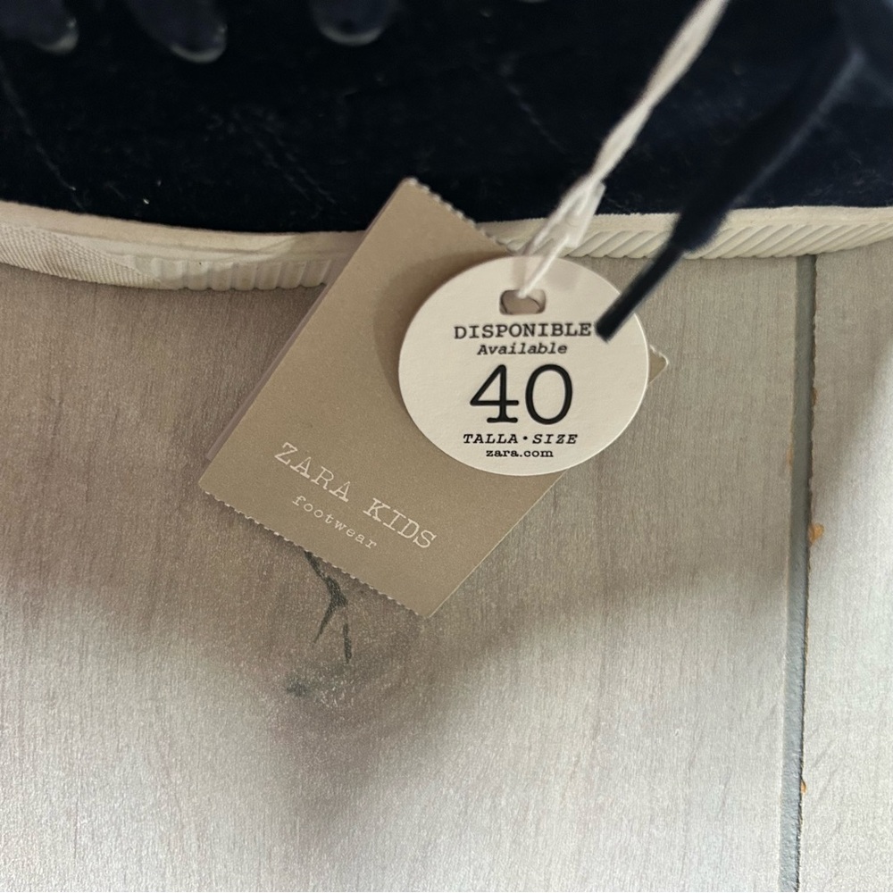 NWT Zara Velour Navy Tie Sneakers - Picture 5 of 9